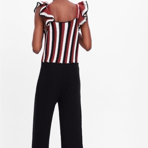 Zara Limited Edition Rust White Black Crocheted Ruffles Trim Striped Jum… - Picture 4 of 9